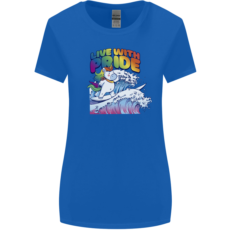 Live With Pride Unicorn Gay Pride Awareness LGBT Womens Wider Cut T-Shirt Royal Blue