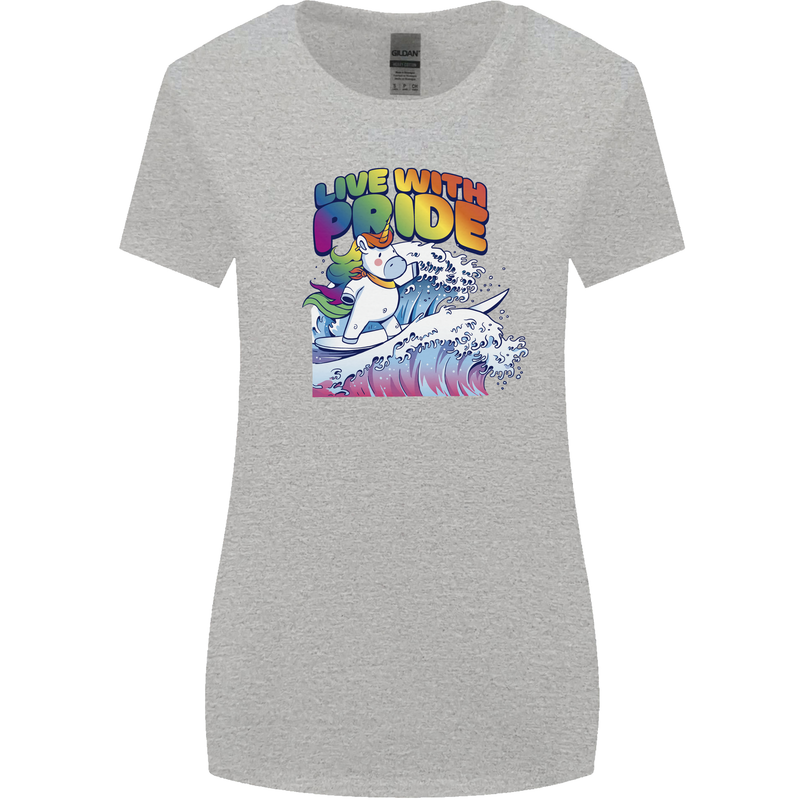 Live With Pride Unicorn Gay Pride Awareness LGBT Womens Wider Cut T-Shirt Sports Grey