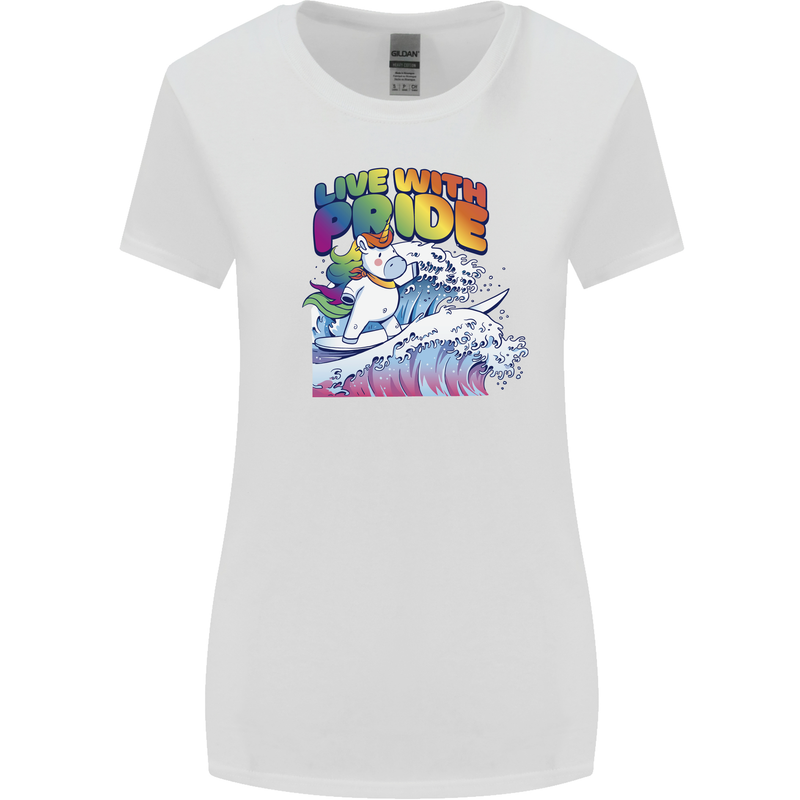 Live With Pride Unicorn Gay Pride Awareness LGBT Womens Wider Cut T-Shirt White