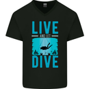 Live & Let Dive Funny Scuba Diving Diver Mens V-Neck Cotton T-Shirt Black