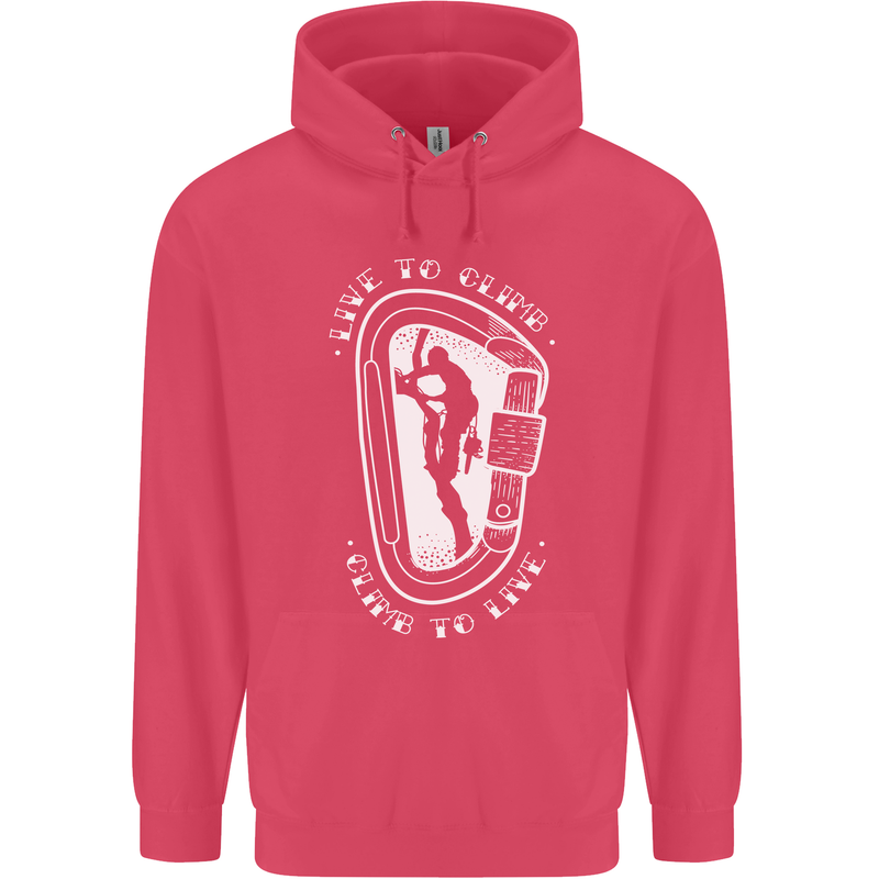Live to Climb Rock Climbing Climber Childrens Kids Hoodie Heliconia
