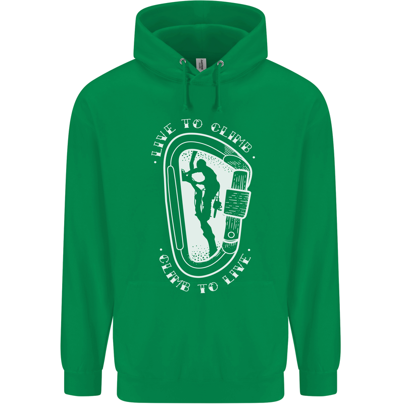 Live to Climb Rock Climbing Climber Childrens Kids Hoodie Irish Green