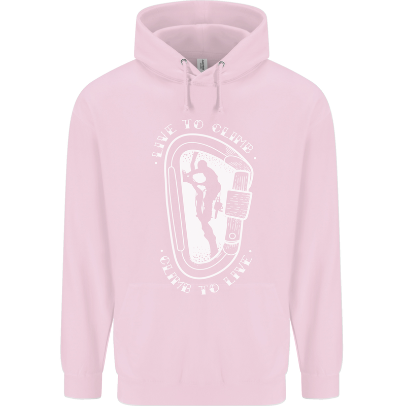 Live to Climb Rock Climbing Climber Childrens Kids Hoodie Light Pink