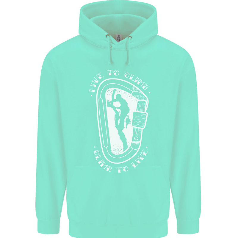 Live to Climb Rock Climbing Climber Childrens Kids Hoodie Peppermint