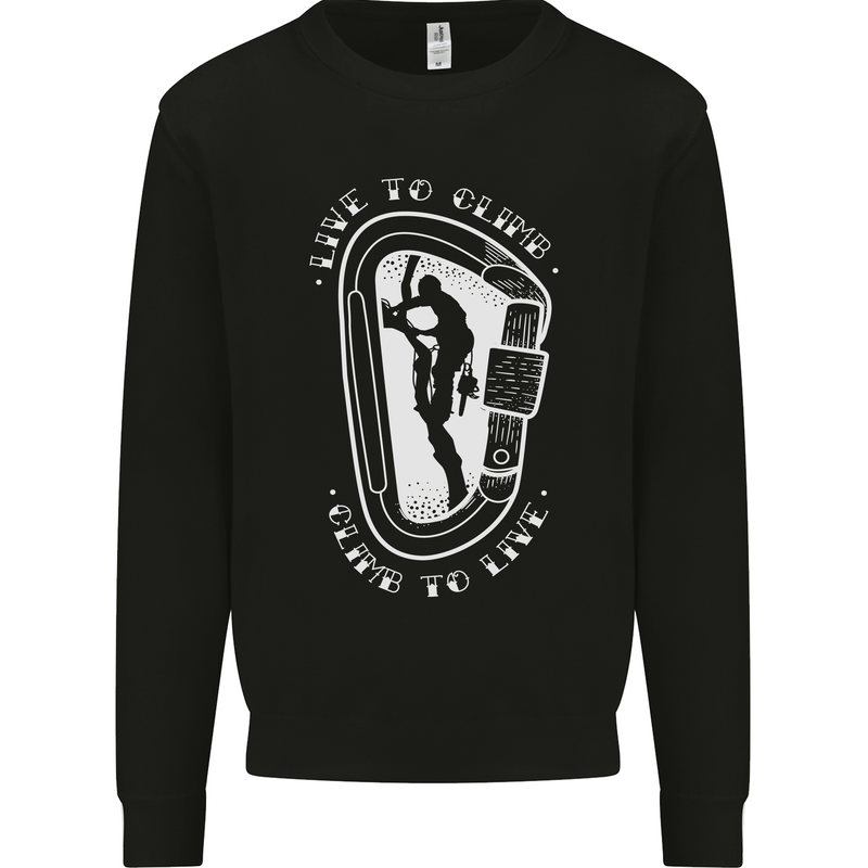 Live to Climb Rock Climbing Climber Kids Sweatshirt Jumper Black