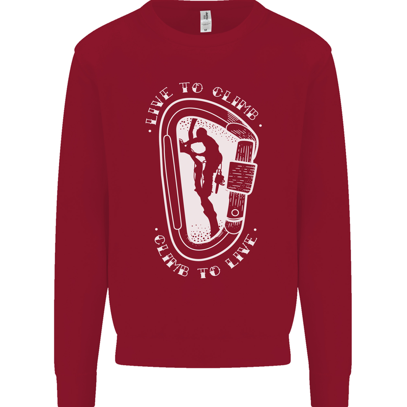 Live to Climb Rock Climbing Climber Kids Sweatshirt Jumper Red