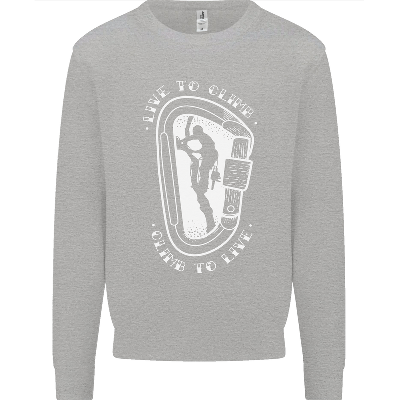 Live to Climb Rock Climbing Climber Kids Sweatshirt Jumper Sports Grey