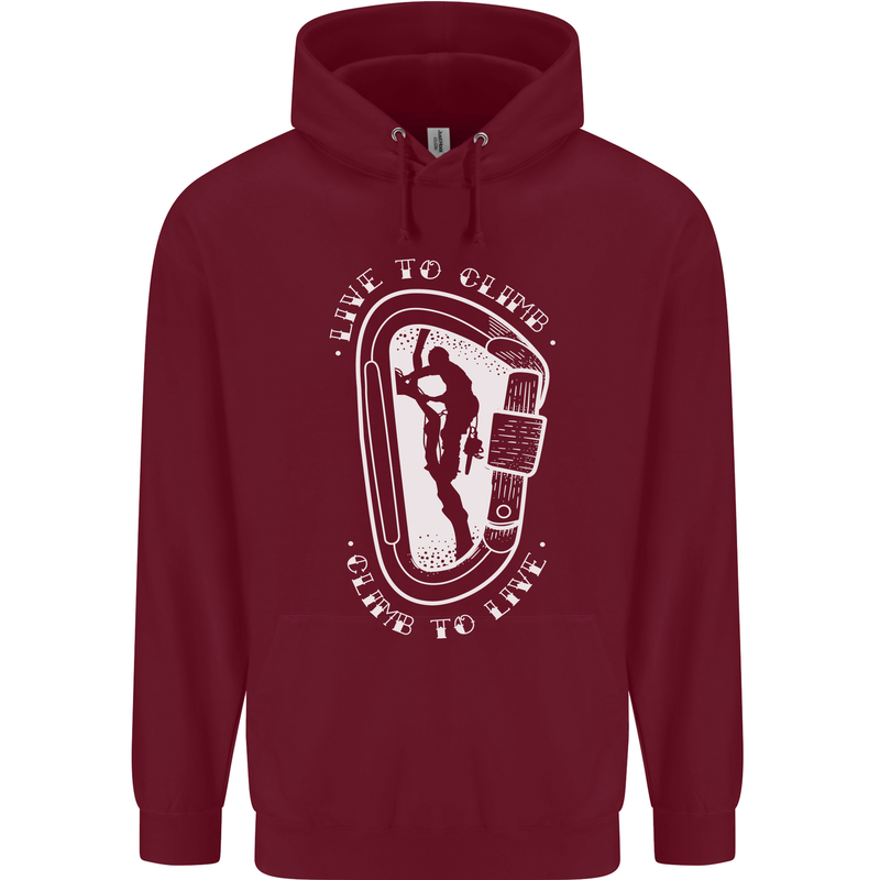 Live to Climb Rock Climbing Climber Mens 80% Cotton Hoodie Maroon