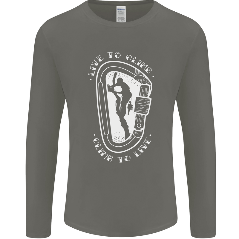 Live to Climb Rock Climbing Climber Mens Long Sleeve T-Shirt Charcoal