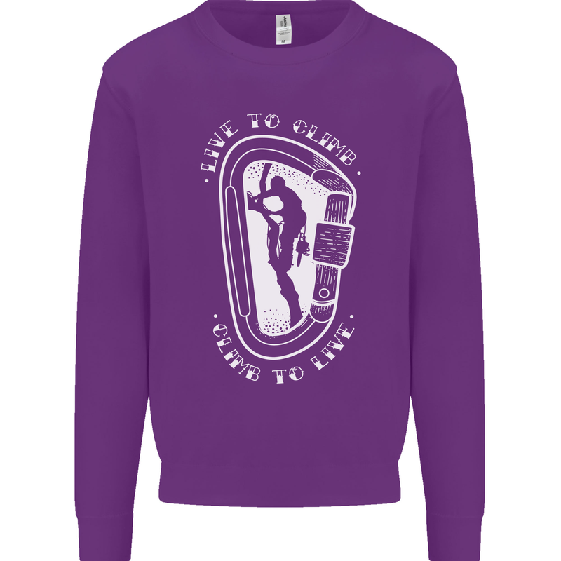 Live to Climb Rock Climbing Climber Mens Sweatshirt Jumper Purple