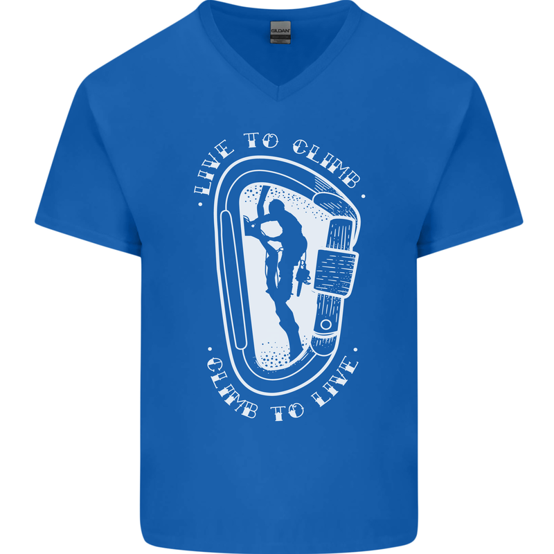 Live to Climb Rock Climbing Climber Mens V-Neck Cotton T-Shirt Royal Blue