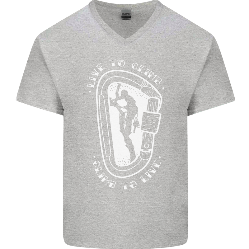 Live to Climb Rock Climbing Climber Mens V-Neck Cotton T-Shirt Sports Grey