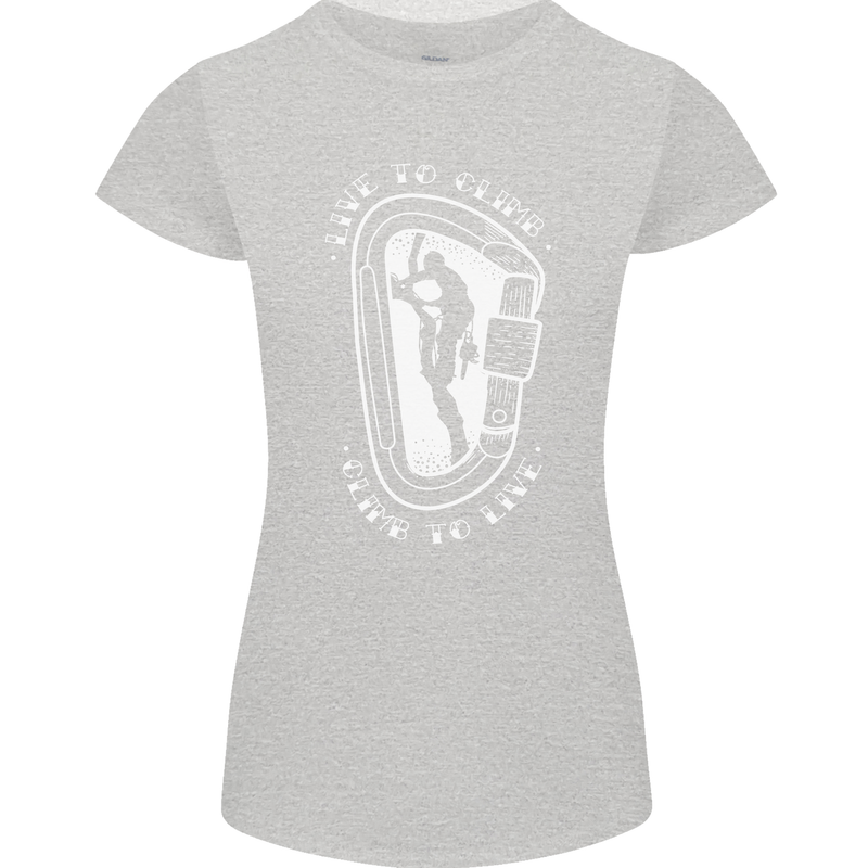 Live to Climb Rock Climbing Climber Womens Petite Cut T-Shirt Sports Grey