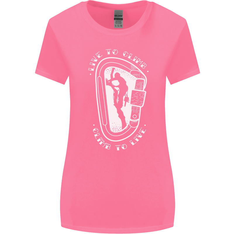 Live to Climb Rock Climbing Climber Womens Wider Cut T-Shirt Azalea