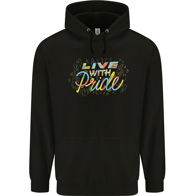 Live with Pride LGBT Awareness Day Gay Mens 80% Cotton Hoodie Black