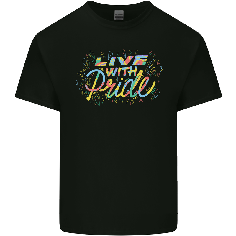 Live with Pride LGBT Awareness Day Gay Mens Cotton T-Shirt Tee Top Black