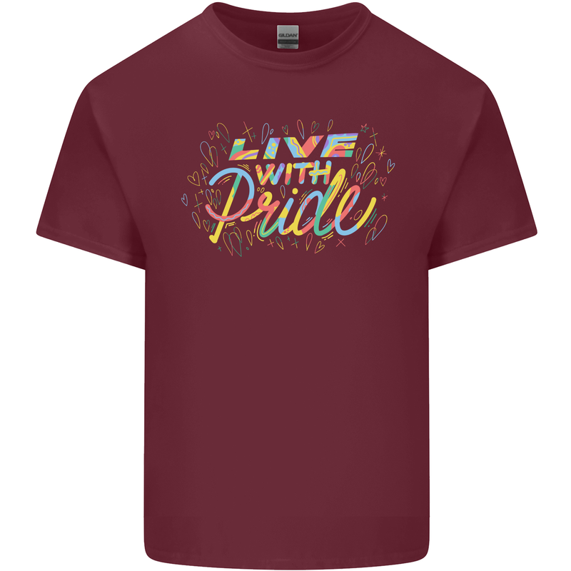 Live with Pride LGBT Awareness Day Gay Mens Cotton T-Shirt Tee Top Maroon