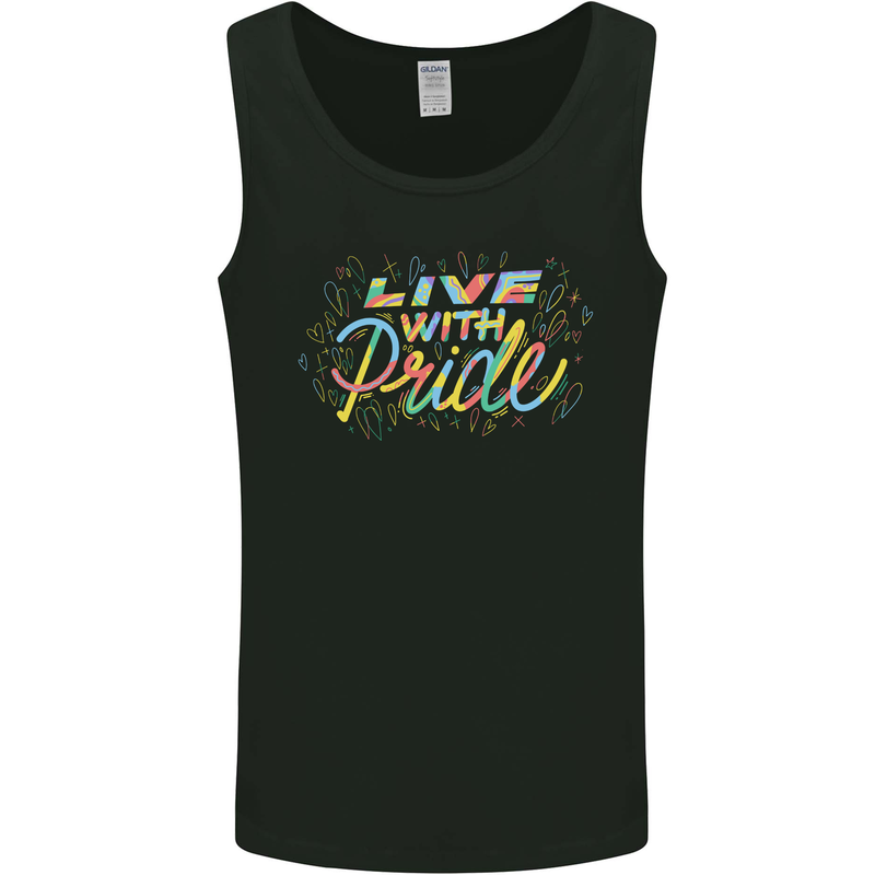 Live with Pride LGBT Awareness Day Gay Mens Vest Tank Top Black