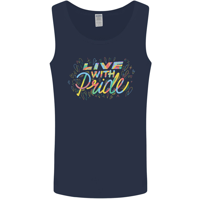 Live with Pride LGBT Awareness Day Gay Mens Vest Tank Top Navy Blue