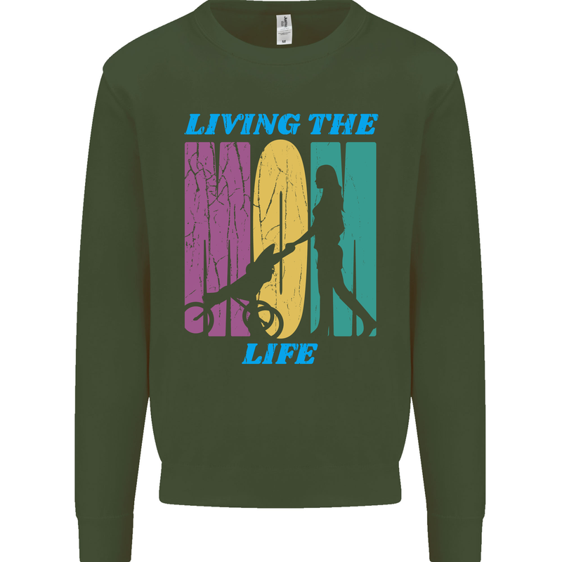 Living the Mom Life Mothers Day Mummy Mens Sweatshirt Jumper Forest Green