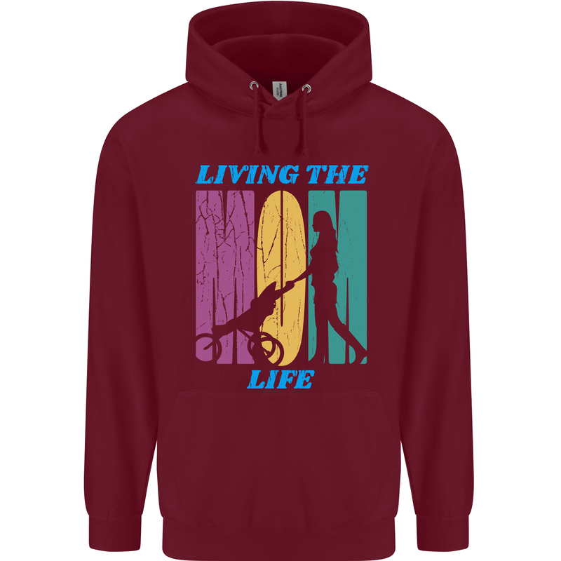 Living the Mum Life Mothers Day Mummy Childrens Kids Hoodie Maroon