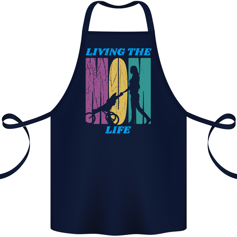 Living the Mum Life Mothers Day Mummy Cotton Apron 100% Organic Navy Blue