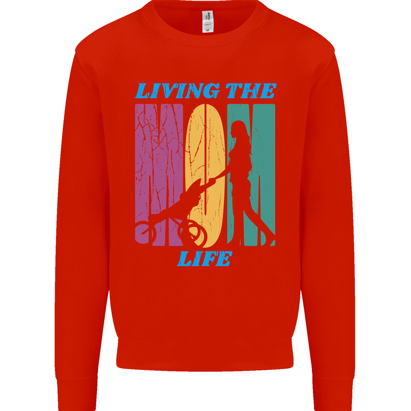 Living the Mum Life Mothers Day Mummy Mens Sweatshirt Jumper Bright Red