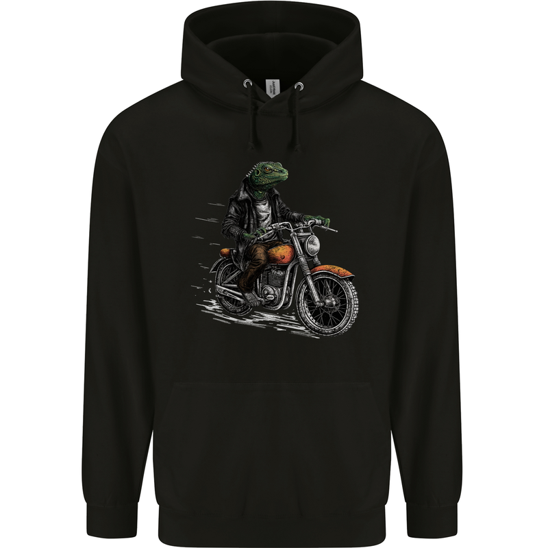 Lizard Biker Motorcycle Motorbike Reptile Childrens Kids Hoodie Black