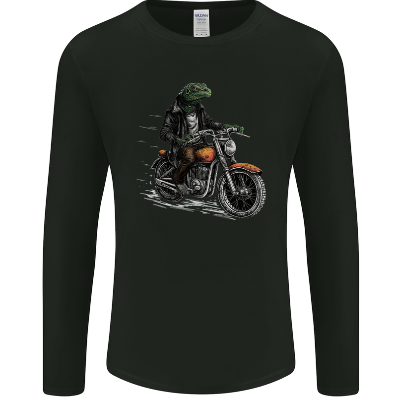 Lizard Biker Motorcycle Motorbike Reptile Mens Long Sleeve T-Shirt Black