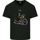 Lizard Biker Motorcycle Motorbike Reptile Mens V-Neck Cotton T-Shirt Black