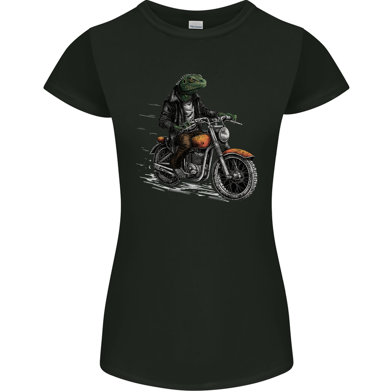 Lizard Biker Motorcycle Motorbike Reptile Womens Petite Cut T-Shirt Black