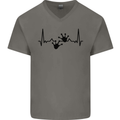 Lizard ECG Gekko Pulse Bearded Dragon Mens V-Neck Cotton T-Shirt Charcoal