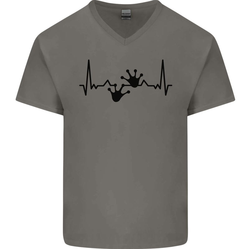 Lizard ECG Gekko Pulse Bearded Dragon Mens V-Neck Cotton T-Shirt Charcoal