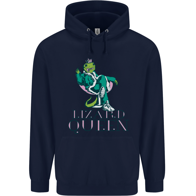 Lizard Queen Chameleon Bearded Dragon Mens 80% Cotton Hoodie Navy Blue