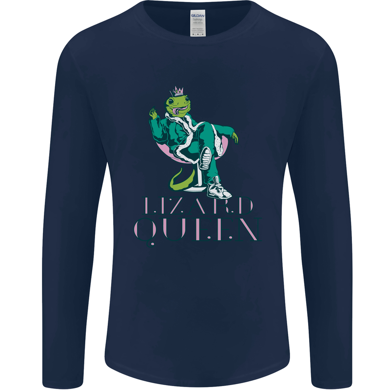 Lizard Queen Chameleon Bearded Dragon Mens Long Sleeve T-Shirt Navy Blue
