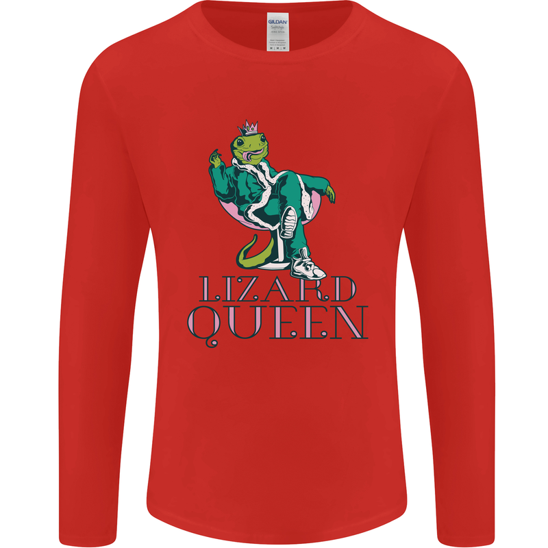 Lizard Queen Chameleon Bearded Dragon Mens Long Sleeve T-Shirt Red