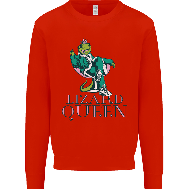 Lizard Queen Chameleon Bearded Dragon Mens Sweatshirt Jumper Bright Red