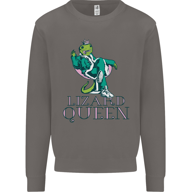 Lizard Queen Chameleon Bearded Dragon Mens Sweatshirt Jumper Charcoal