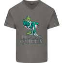 Lizard Queen Chameleon Bearded Dragon Mens V-Neck Cotton T-Shirt Charcoal