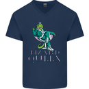Lizard Queen Chameleon Bearded Dragon Mens V-Neck Cotton T-Shirt Navy Blue