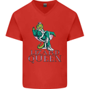 Lizard Queen Chameleon Bearded Dragon Mens V-Neck Cotton T-Shirt Red