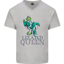 Lizard Queen Chameleon Bearded Dragon Mens V-Neck Cotton T-Shirt Sports Grey