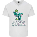 Lizard Queen Chameleon Bearded Dragon Mens V-Neck Cotton T-Shirt White