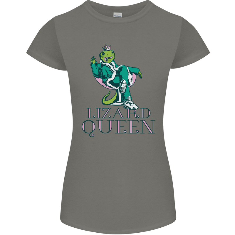 Lizard Queen Chameleon Bearded Dragon Womens Petite Cut T-Shirt Charcoal