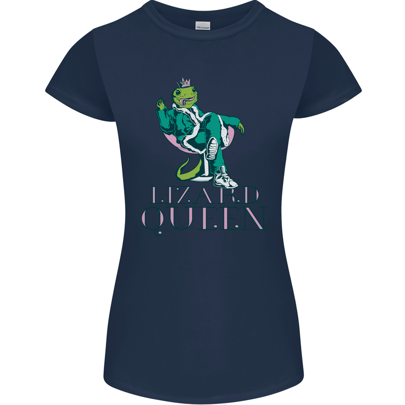Lizard Queen Chameleon Bearded Dragon Womens Petite Cut T-Shirt Navy Blue