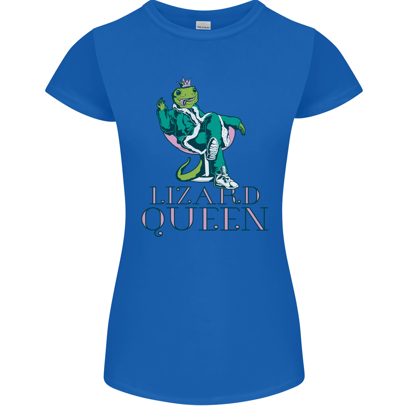 Lizard Queen Chameleon Bearded Dragon Womens Petite Cut T-Shirt Royal Blue