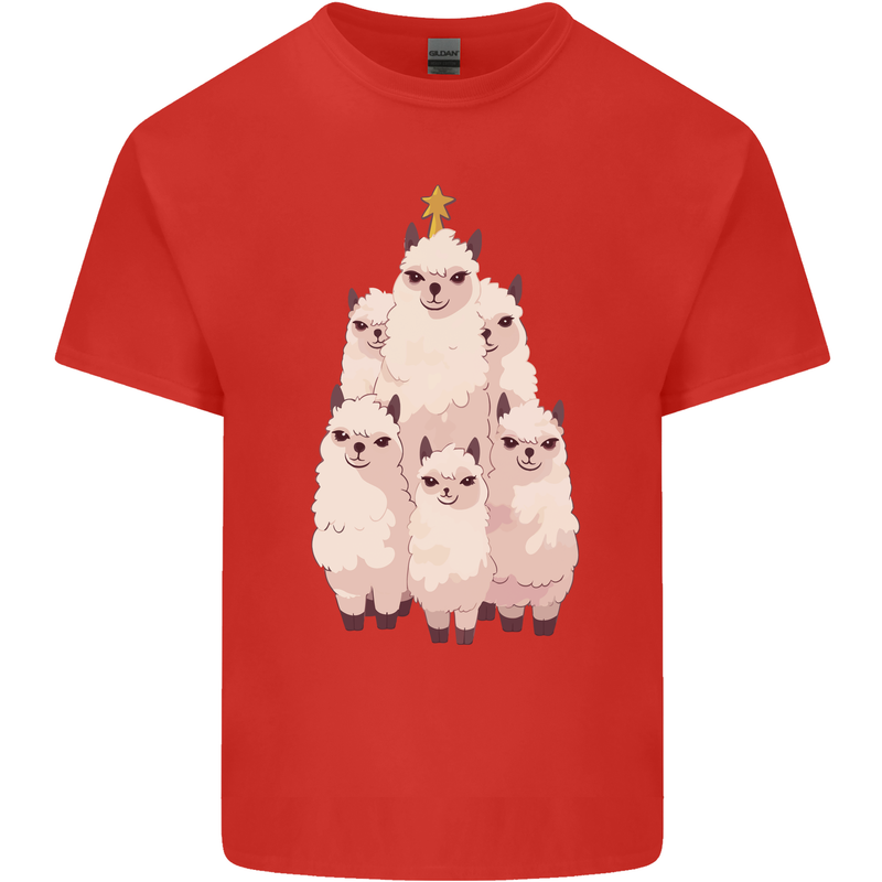 Llama Christmas Tree Xmas Kids T-Shirt Childrens Red