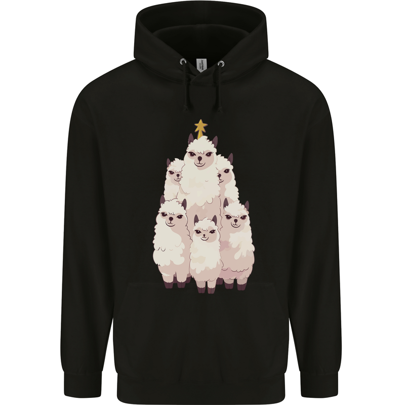 Llama Christmas Tree Xmas Mens 80% Cotton Hoodie Black