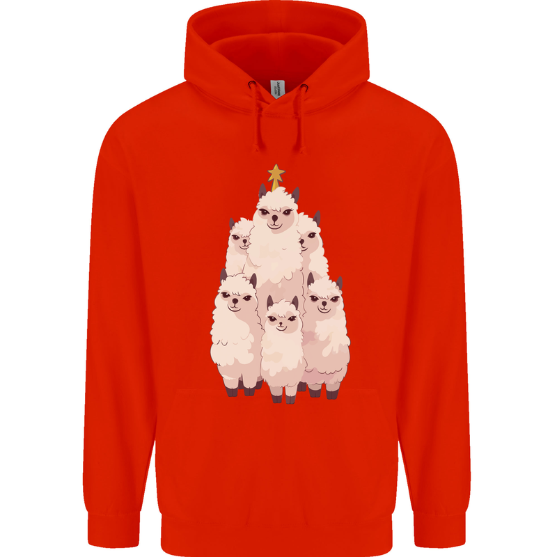 Llama Christmas Tree Xmas Mens 80% Cotton Hoodie Bright Red