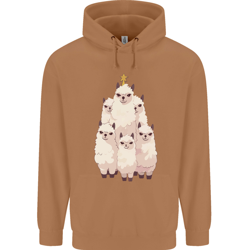 Llama Christmas Tree Xmas Mens 80% Cotton Hoodie Caramel Latte